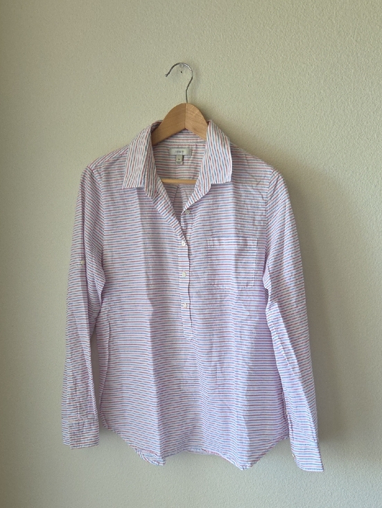 J. Crew Tops - J. Crew Pink and Blue Striped Shirt Button Placket 100% Cotton Sz 12 Lightweight